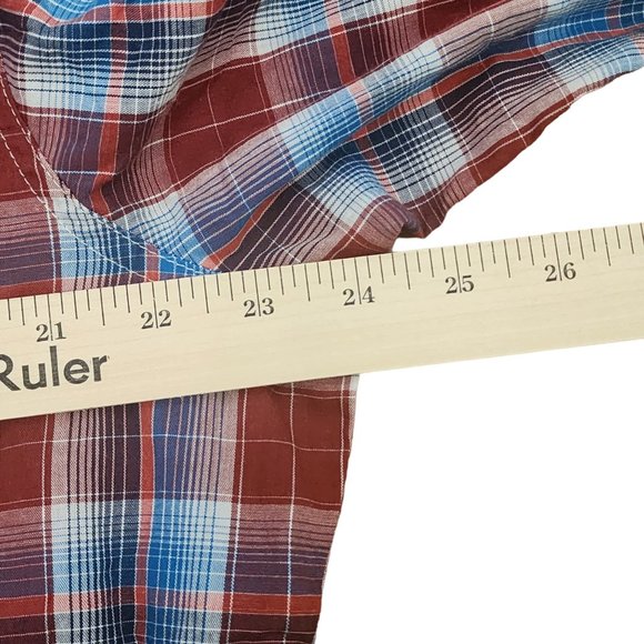 Wrangler Rancher Mens Button Shirt Red Plaid Long Sleeve Pearl Snap Size Large - Picture 7 of 9